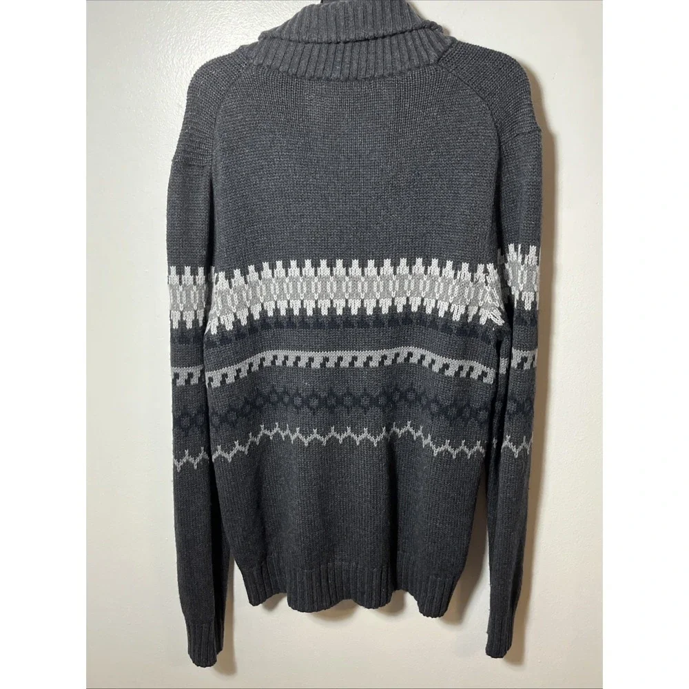 Banana Republic Mens Gray‎ Fair Isle Shawl Collar Cardigan Sweater Wool Blend L